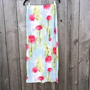 Vintage | Eminance Y2K Stretch Watercolor Floral Midi Skirt Sz S Fairy Ethereal
